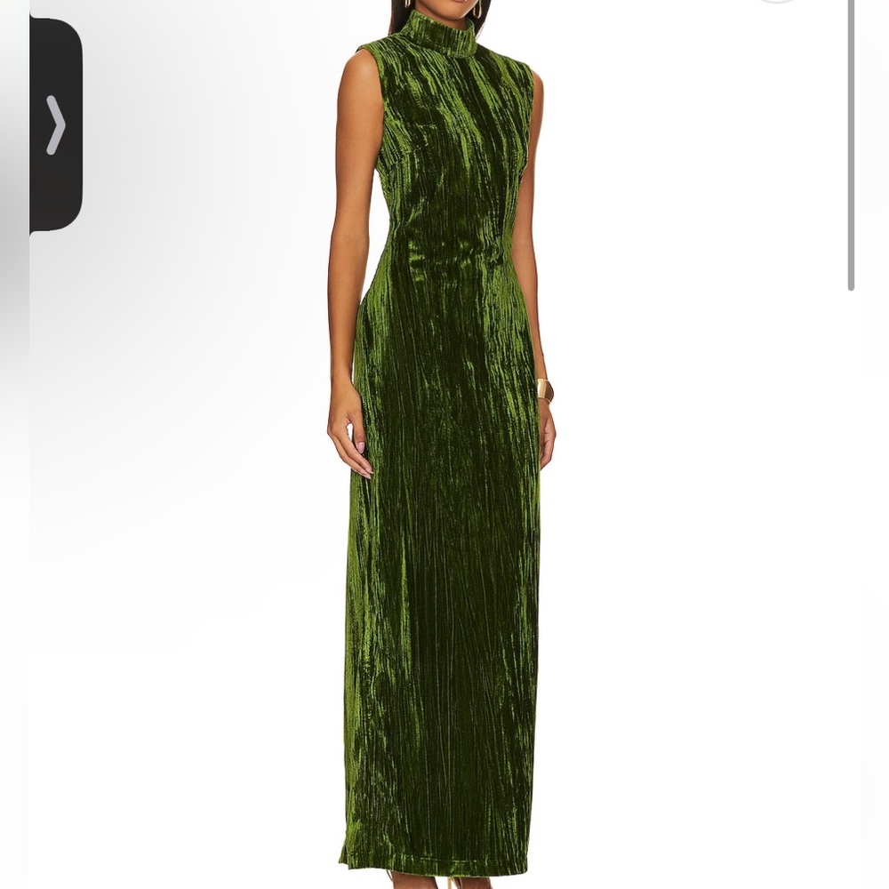 Crinkled Velvet Backless Dress in Juniper Green - Picture 3 of 9